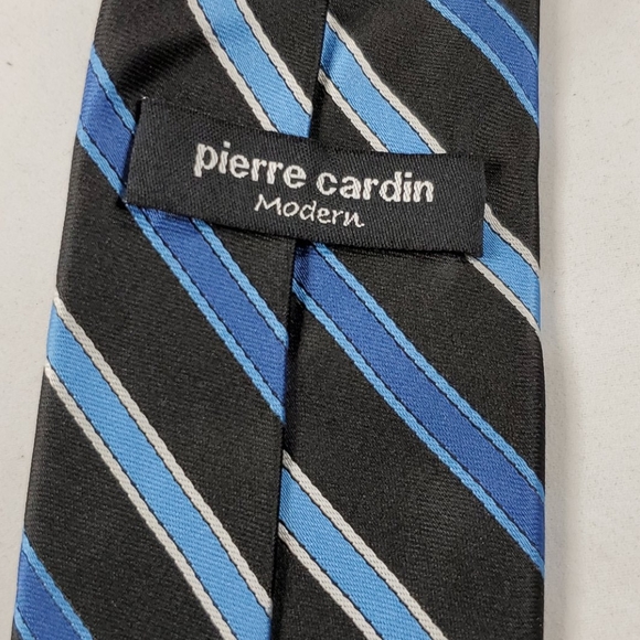 PIERRE CARDIN Blue & Black Striped Men's Tie - Picture 7 of 8